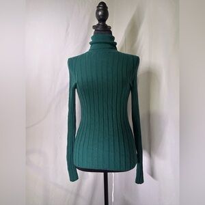 Kelly Green Turtle Neck Sweater 100% Merino Wool XS Banana Republic